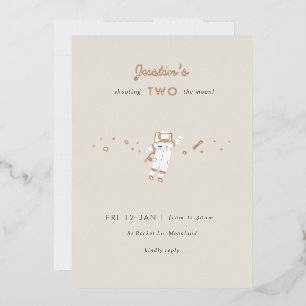 Two The Moon Space Party Foil 2nd Birthday Invite