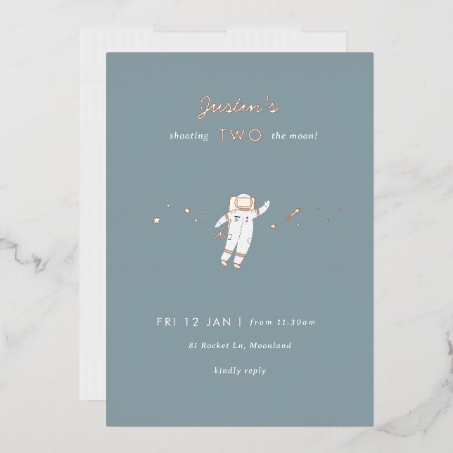 Two The Moon Space Party Foil 2nd Birthday Invite (Envelope)