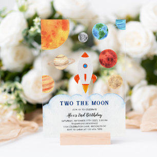 TWO THE MOON Space Rocket Kids Birthday Acrylic Invitations
