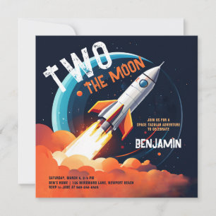 Two the Moon Space Rocket Planets Boy 2nd Birthday Invitation