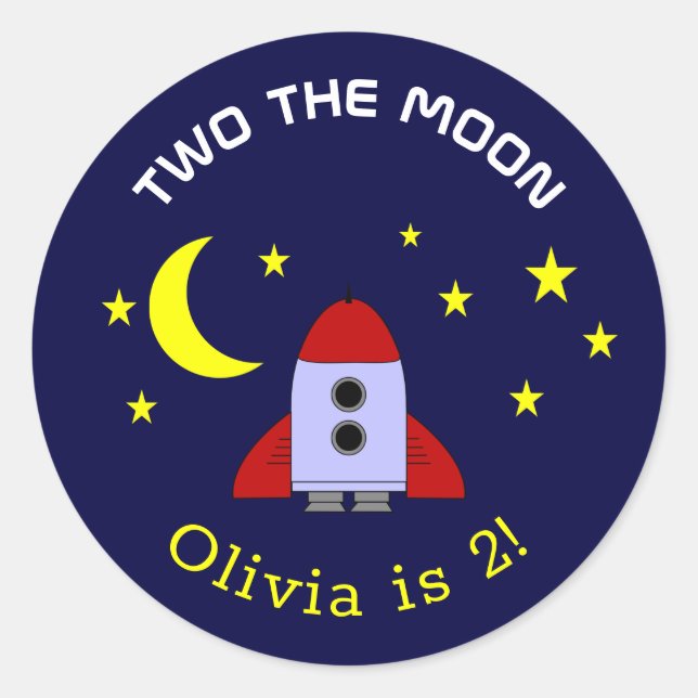 Two The Moon Space Rocket Ship 2nd Birthday Classic Round Sticker (Front)