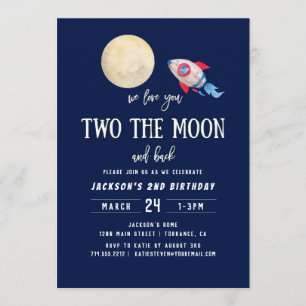 Two The Moon Space Second Birthday Party Invitation