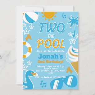 Two the Pool Party Birthday Boy summer Invitation