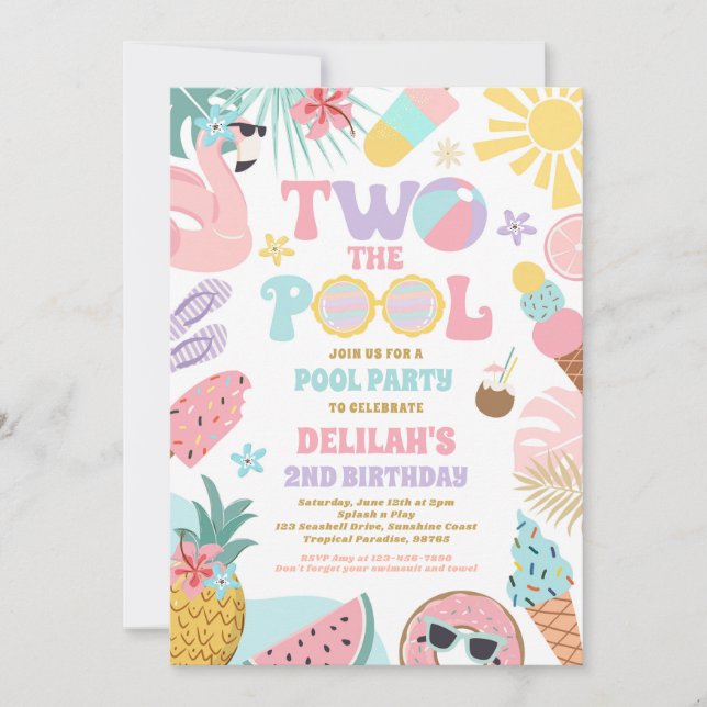 Two The Pool Summer 2nd Birthday Pool Party  Invitation (Front)