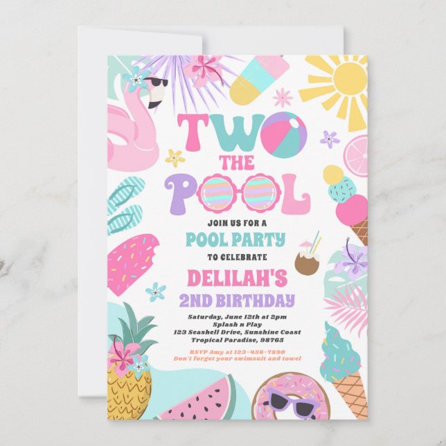 Two The Pool Summer 2nd Birthday Pool Party  Invitation (Front)
