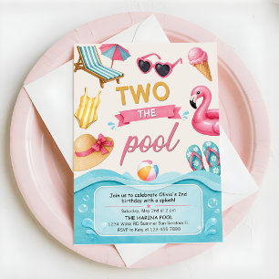 Two The Pool Summer Birthday Party  Invitation
