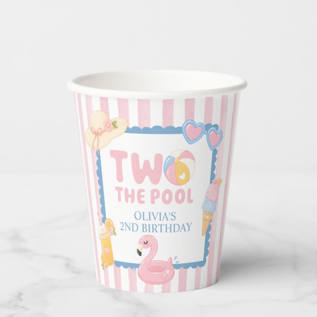 Two the Pool summer pool party 2nd birthday Paper Cups (Front)