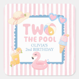 Two the Pool summer pool party 2nd birthday Square Sticker