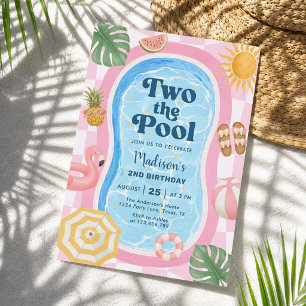 Two The Pool Summer Themed Girl 2nd Birthday Invitation