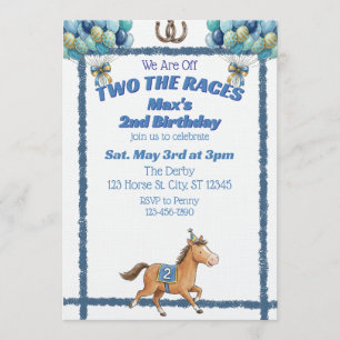 Two The Races, Blue Horse 2nd Birthday Invitation