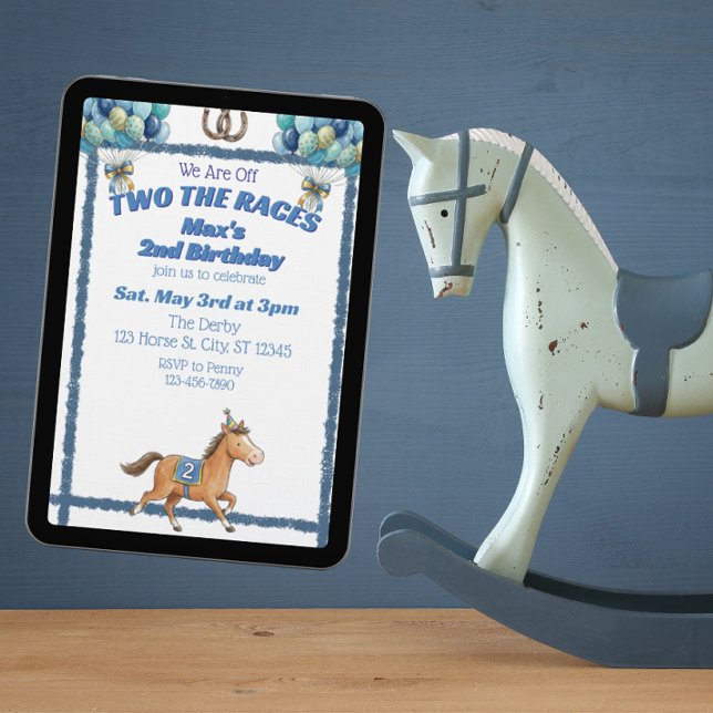 Two The Races, Blue Horse 2nd Birthday Invitation (Creator Uploaded)