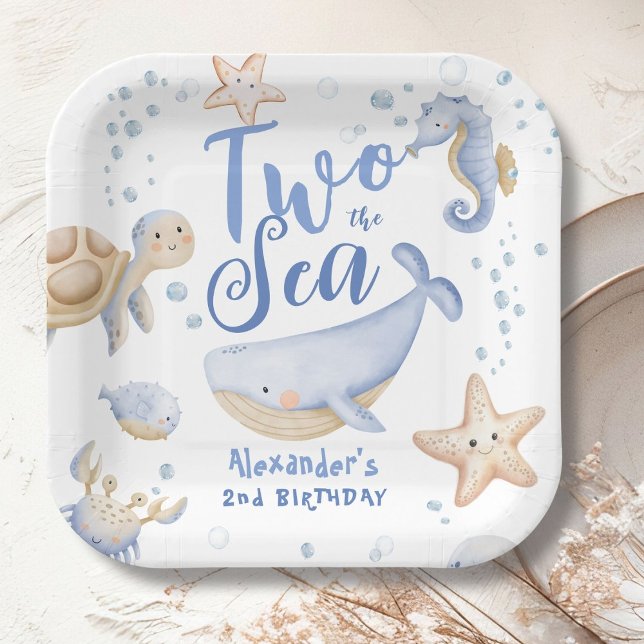 TWO The Sea 2nd Birthday Boy Blue Cute Ocean Paper Plate (Creator Uploaded)