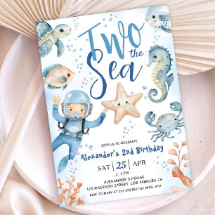 Two The Sea! 2nd Birthday Boy Cute Blue Ocean Invitation
