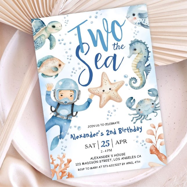 Two The Sea! 2nd Birthday Boy Cute Blue Ocean Invitation (Creator Uploaded)