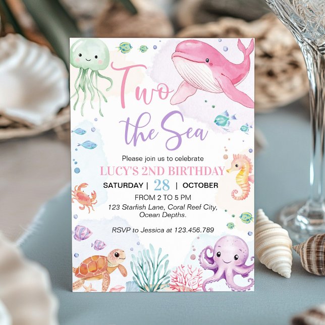 Two the Sea Cute Ocean Animals Birthday Invitation (Creator Uploaded)