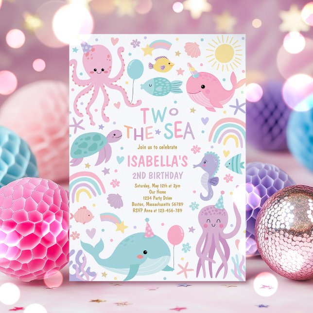 Two The Sea Cute Sea Creatures 2nd Birthday Party Invitation (Creator Uploaded)