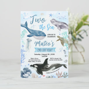 Two The Sea Kid 2nd Birthday Party Watercolor Invitation