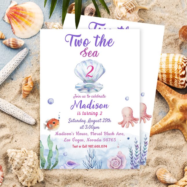 Two The Sea Mermaid 2nd Birthday Party  Invitation (Creator Uploaded)