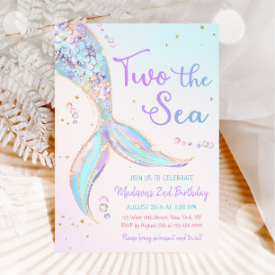 Two The Sea Mermaid 2nd Birthday Party Invitation