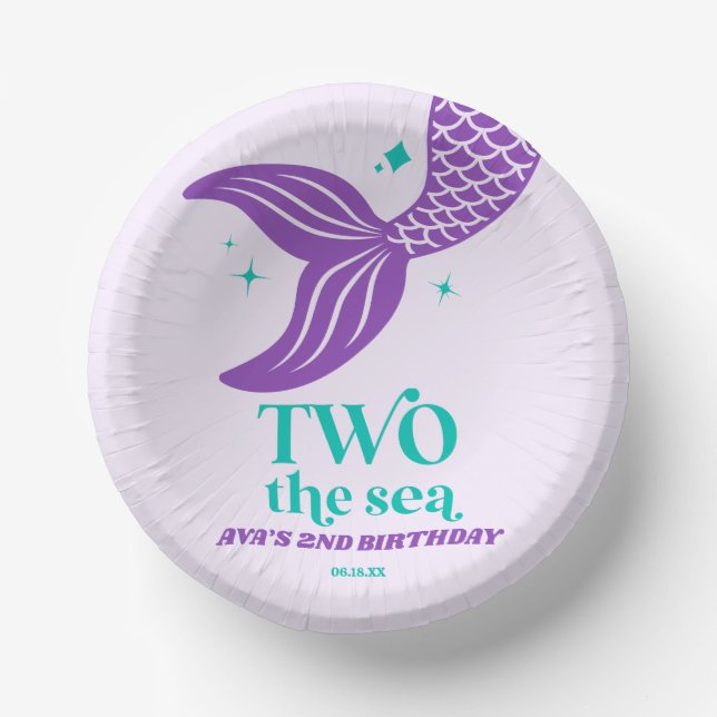 TWO The Sea Mermaid 2nd Second Birthday Party Paper Plate (Front)