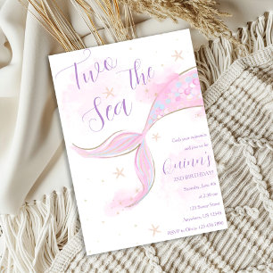 Two the Sea Mermaid Birthday Pool Party Invitation