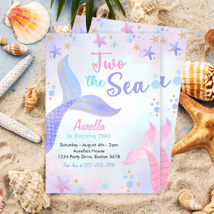 Two The Sea Mermaid Girl 2nd Birthday Party Invitation