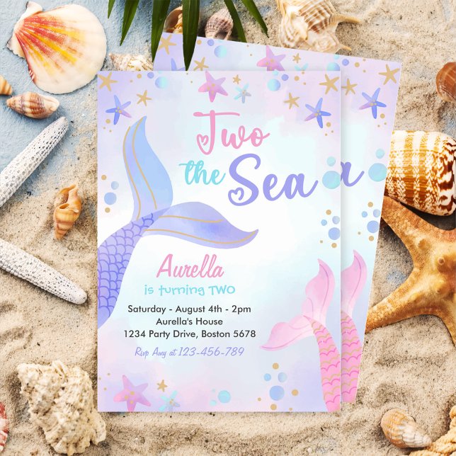 Two The Sea Mermaid Girl 2nd Birthday Party Invitation (Creator Uploaded)