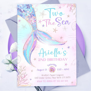 TWO the Sea Mermaid Second 2nd Mermaid Birthday Invitation