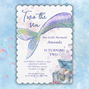 Two The Sea Mermaid Tail 2nd Birthday Party  Invitation