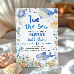 Two the Sea Ocean Animals Boy Birthday Invitation