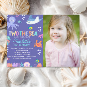 TWO the SEA Photo – 2nd Birthday Party Girl Invitation