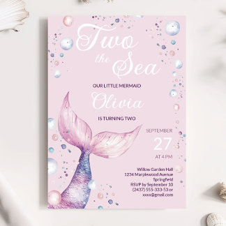 Two the Sea Pink Mermaid Girl Birthday Invitation
