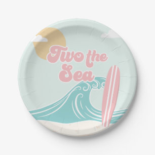 Two the Sea Pink Surf Beach Birthday Paper Plate