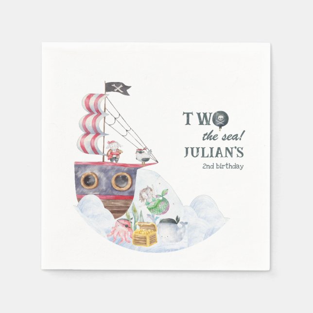 Two The Sea Pirate Ship Mermaid 2nd Birthday Party Napkin (Front)