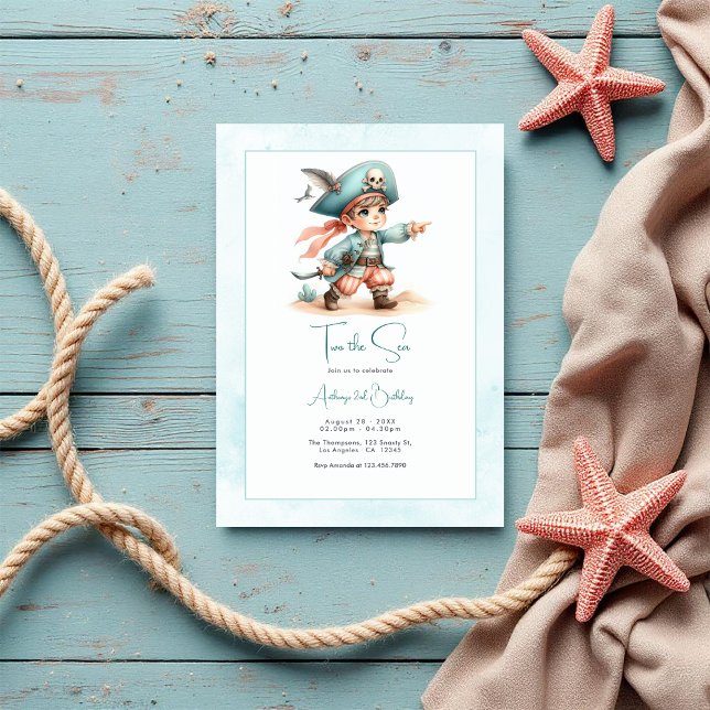 “Two the Sea” Pirate Toddler 2nd Birthday Party Invitation (“Two the Sea” Pirate Toddler 2nd Birthday Party Invitation)