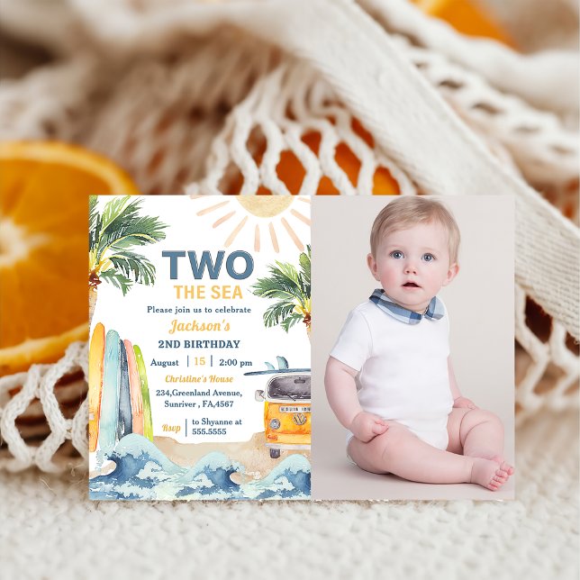 Two The Sea Surf Beach 1st Birthday Photo  Invitation (Creator Uploaded)