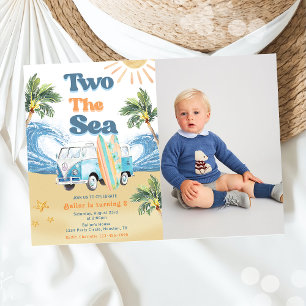 Two The Sea Surf Beach 2nd Birthday Party Photo Invitation
