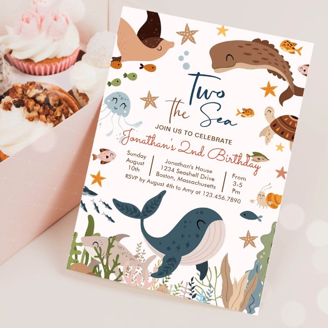 Two the Sea Whale Shark Turtle 2nd Birthday Party Invitation (Creator Uploaded)