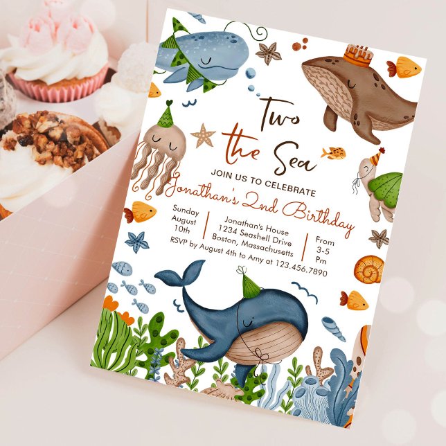 Two the Sea Whale Shark Turtle 2nd Birthday Party Invitation (Creator Uploaded)