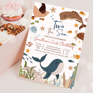 Two the Sea Whale Shark Turtle 2nd Birthday Party Invitation