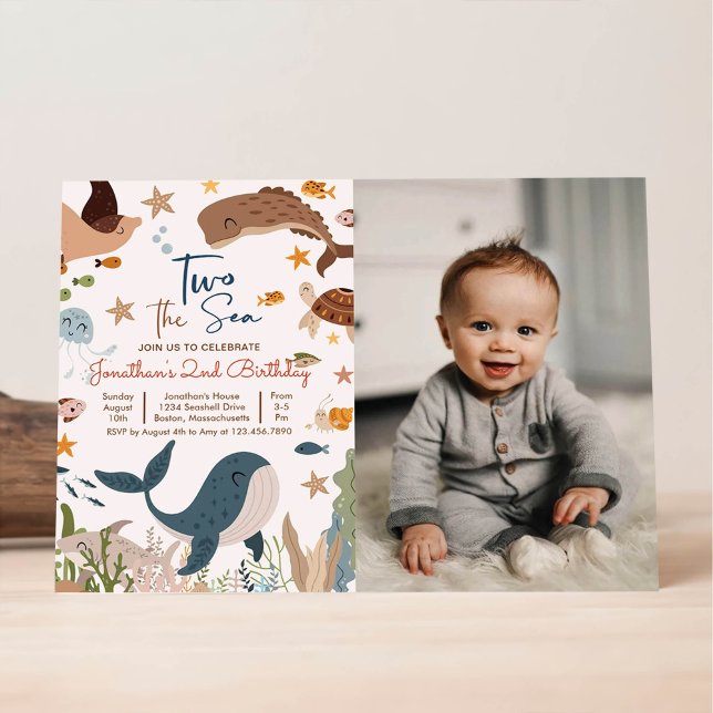 Two the Sea Whale Shark Turtle 2nd Birthday Party Invitation (Creator Uploaded)