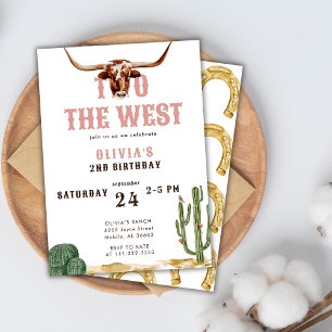 Two The West Pink Western Rodeo 2nd Birthday Invitation