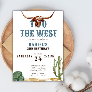 Two The West Western Rodeo Cowboy 2nd Birthday  Invitation