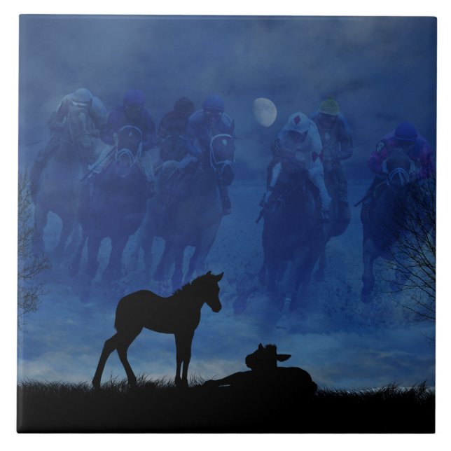 Two Thoroughbred Racehorse Foals Ceramic Tile (Front)