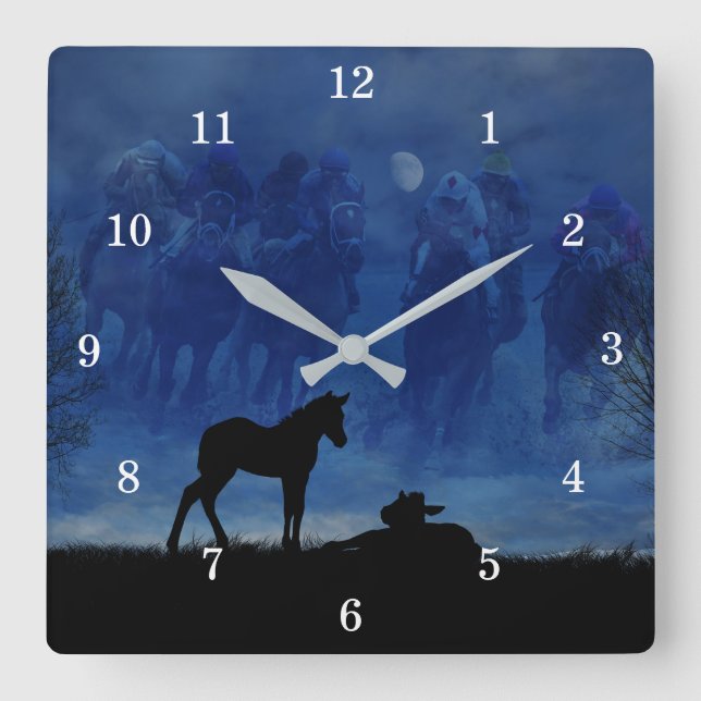 Two Thoroughbred Racehorse Foals Wall Clock Number (Front)