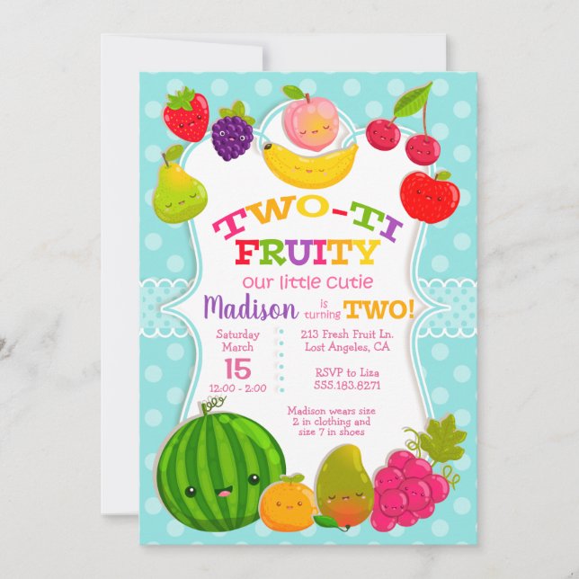 Two-ti Fruity - Girl's Second Birthday Party Invitation (Front)