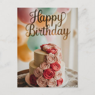 Two-Tier Birthday Cake with Rose Buttercream Postcard