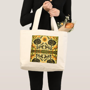 two tigers in the forest large tote bag