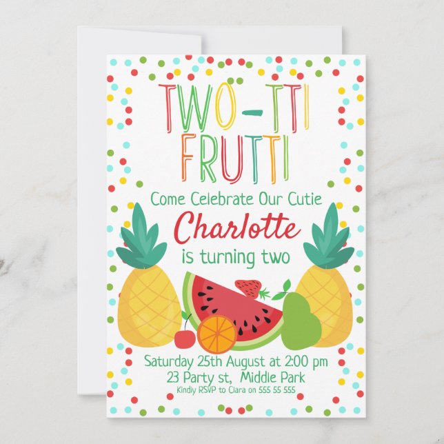 Two-tii Fruit 2nd Birthday invitation (Front)
