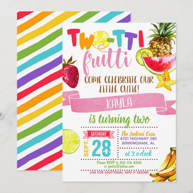 TWO-tii Frutti Birthday Invitation (Front/Back)